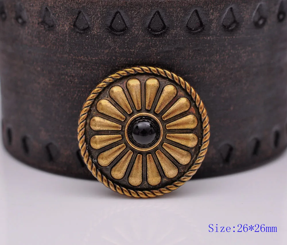 

10pc 26X26MM Beauty Tribal Black Turquoise Antique Brass Bohemian Flower Leathercraft Conchos