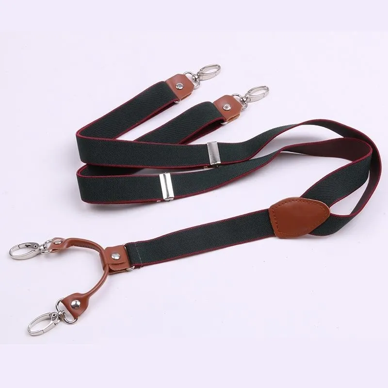 Suspender Kulit Sapi Coklat 2.5Cm Lebar 4 Kait Suspender Pria/Wanita Y Kembali Kawat Gigi Retro Suspender Pernikahan Kasual