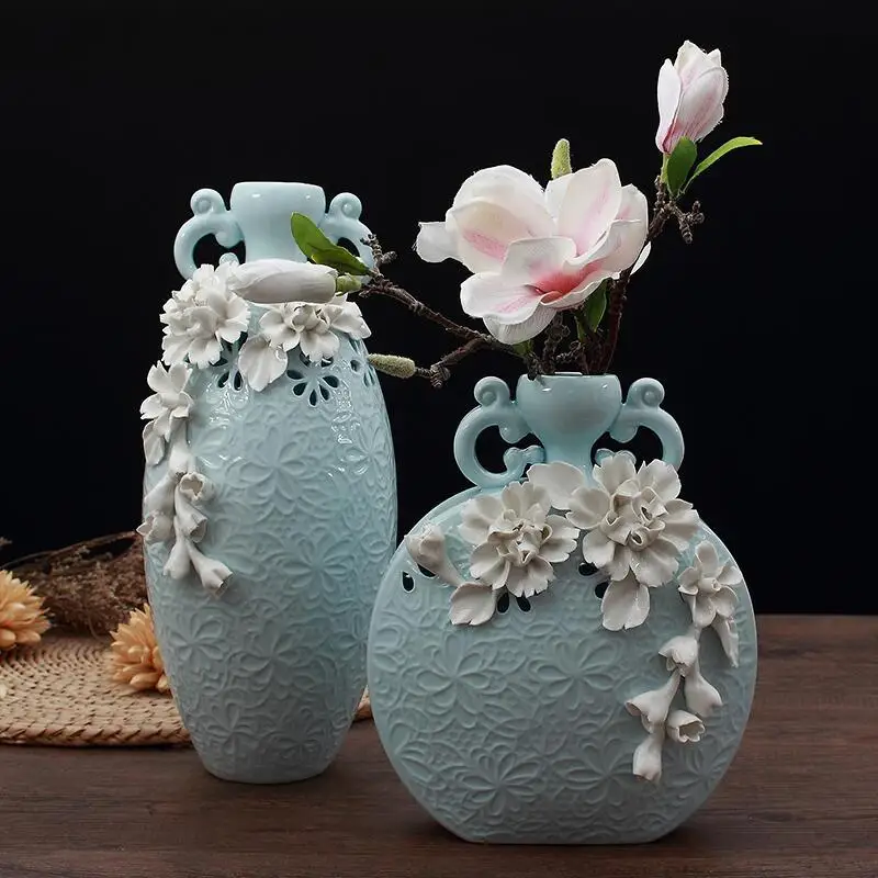 1pc Fashion vase decoration hand pinch ceramic flower arrangement crafts modern living room wine cabinet decoration wedding gift