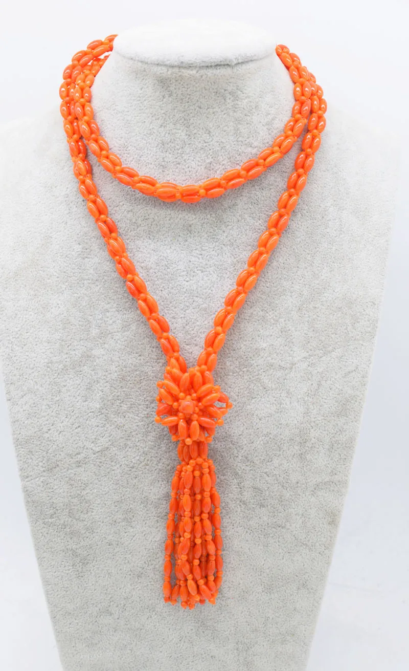 

orange coral round 4mm hand make necklace 36inch wholesale beads nature gift discount FPPJ