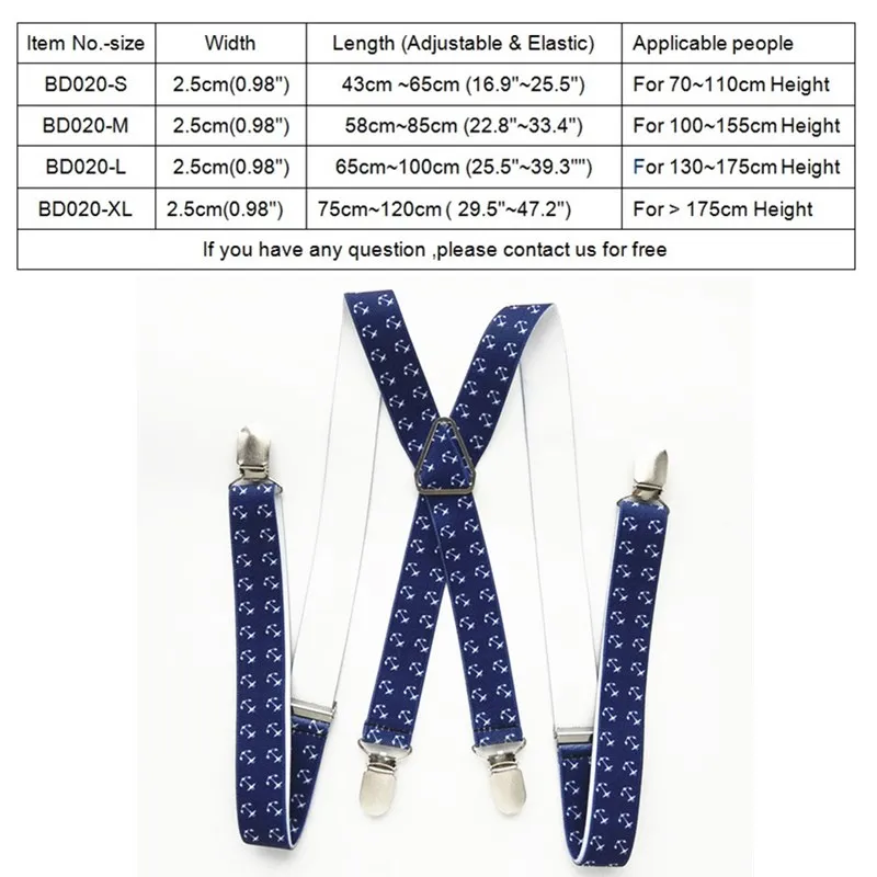 Fashion X-shape Baby Suspenders for Wedding Charming Navy Blue Anchor Print Brace for Children Adult Women Men Accessories BD020