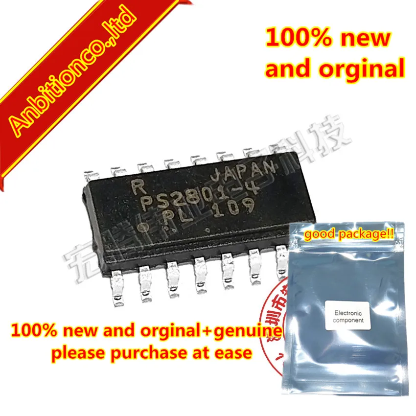 5-10pcs  100% new and orginal PS2801 PS2801-4 PS2801-4-F3-A HIGH ISOLATION VOLTAGE SOP PHOTOCOUPLER SOP-16 in stock