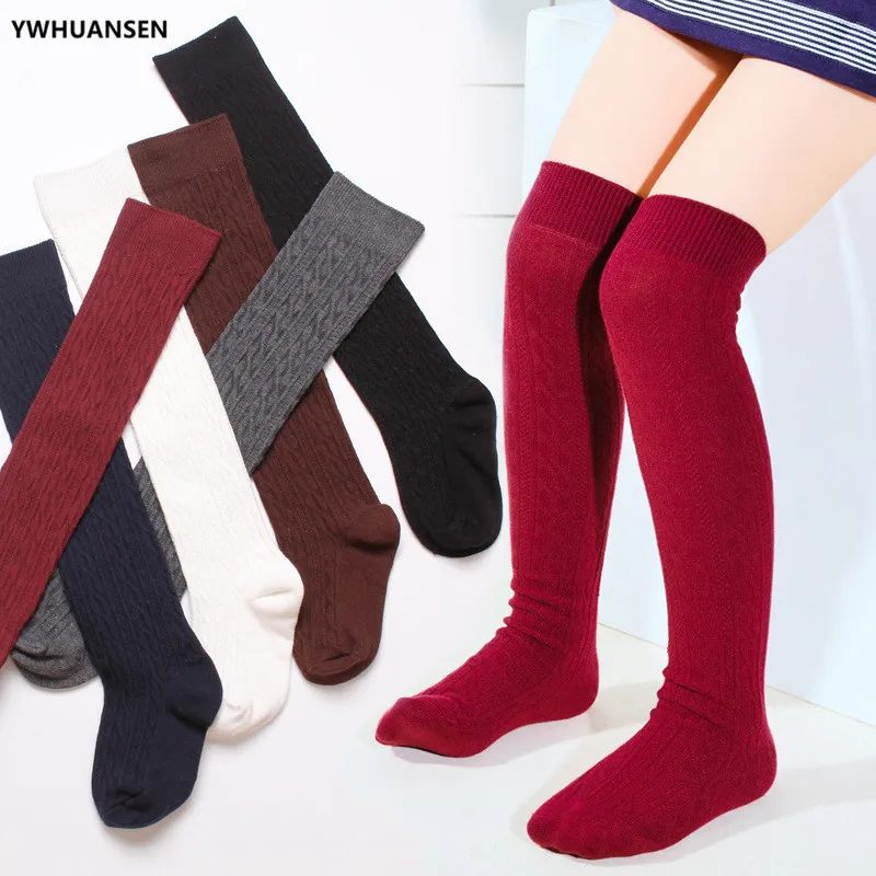 YWHUANSEN Girls\' School Uniform Knee-High Sock Cable-Knit Children\'s Long Sock Fashion Kniekousen Kinderen Solid Color Kids Sock