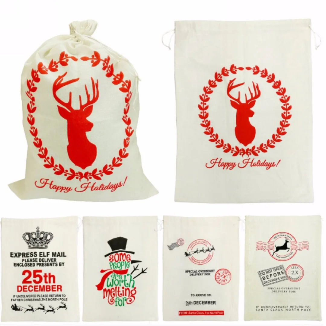 JX-LCLYL Christmas Gift Bags Drawstring Canvas Santa Sack Reindeer Organic Storage Bag