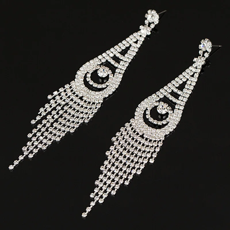 Big rhinestone dangle earrings for women fashion statement crystal tassel earrings more style earing evening Jewelry gift E3002