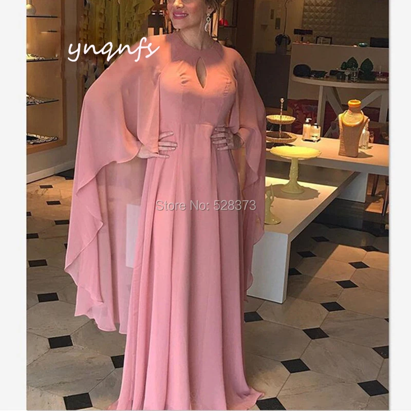 YNQNFS Chiffon Dresses Long Cape/Cloak Sleeves Gown Vestido Formal Dress Mother of the Bride Dresses MD358