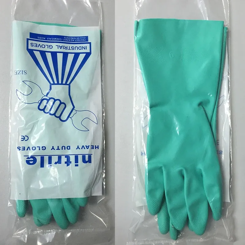 

8Pieces/4 Pairs Oil-proof Long Green Safety Nitrile Rubber Coated Work Gloves Chemical Resistant Neoprene Glove