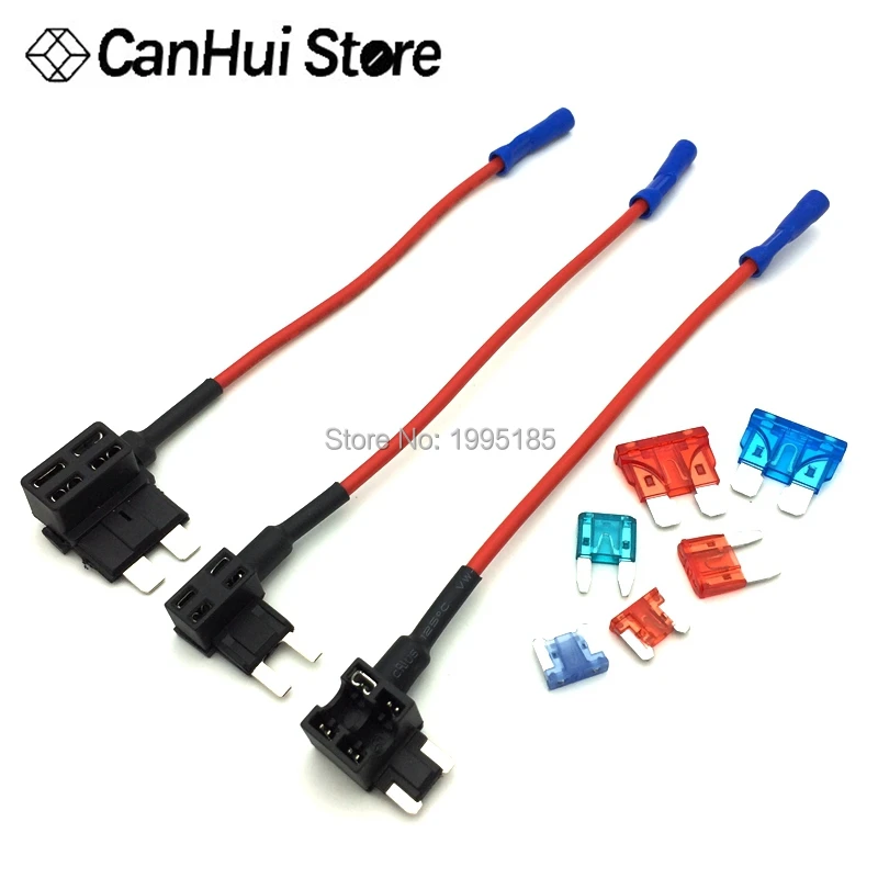 12V MINI SMALL MEDIUM Size Car Fuse Holder Add-a-circuit TAP Adapter with 10A/15A Micro Mini Standard ATM Blade Fuse