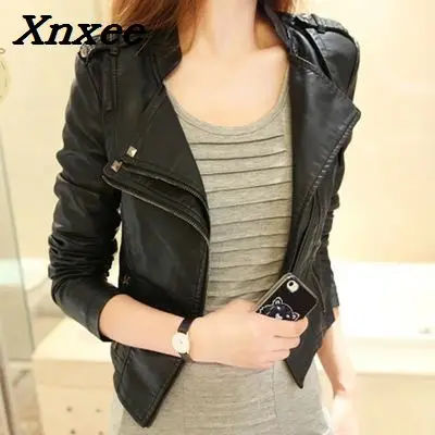 Women Short Jacket washed PU Leather Slim soft leather Coat Black outerwear women\'s jackets motorcycle jacket women clothing