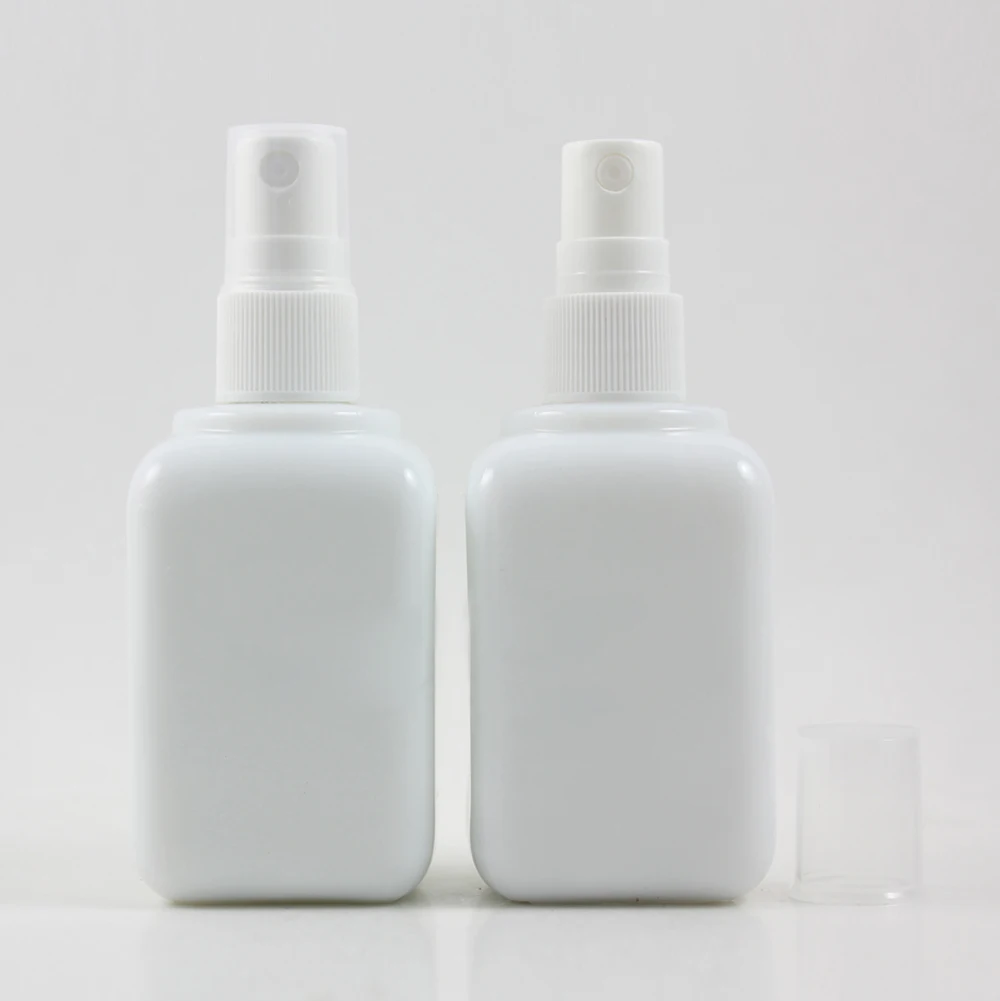 

China suppliers white jade spray pump bottle liquid refillable bottles with white lid 50ml, empty perfume glass containers