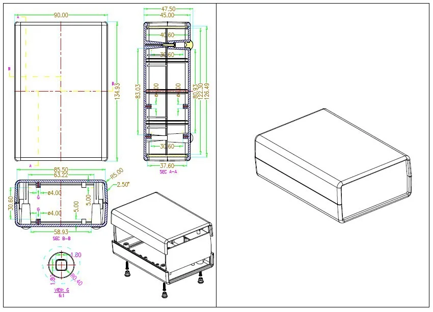 135*90*45mm plastic electronic project enclosure abs housing DIY desktop case PLC pcb design junction outlet switch control box