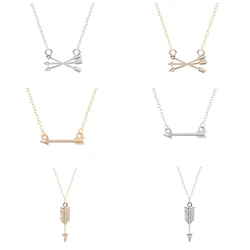 Cxwind Feather Pendant Necklace with Sideways Horizontal /Cross Arrow Charm Necklaces Chain Length 18