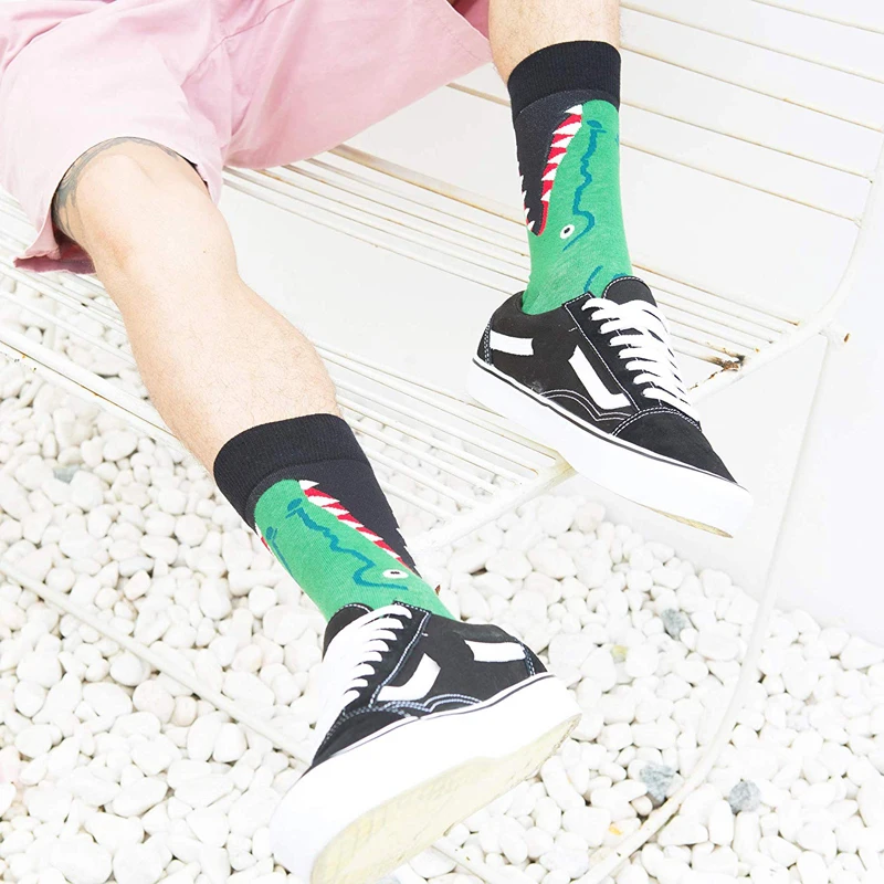 Men Socks Cartoon Crocodile Shark Zebra Sloth Bird Flower Happy Harajuku Funny Hip Hop Street Style Skate Cotton Male Dress Sock