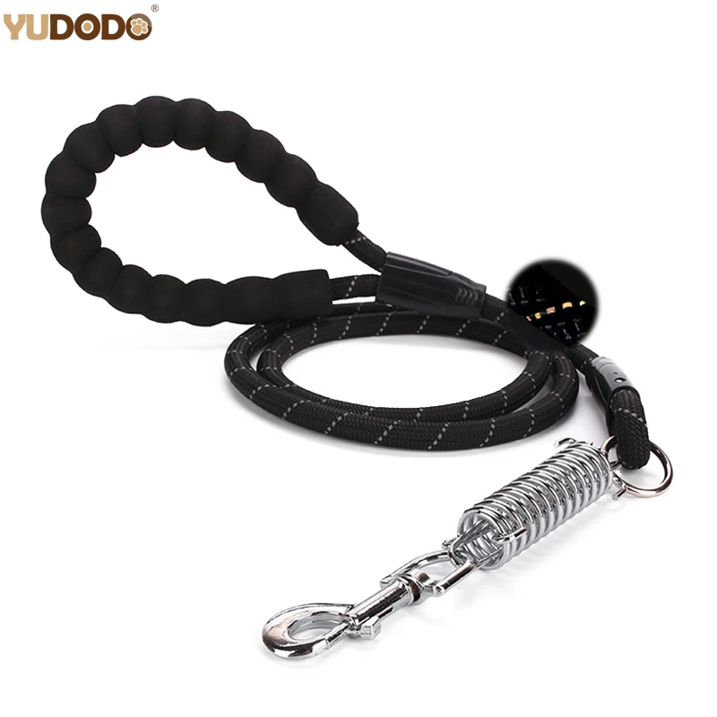 

150cm Long Large Dog Leash Reflective Nylon Dogs Training Leashes Heavy Duty Pet Leads Round Rope with Buffer Spring