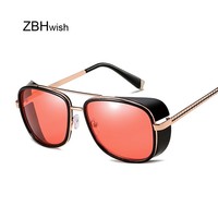 Tony Stark Sunglasses Man Woman Steampunk Sun Glasses Male Vintage Gradient Red Sunglass UV400
