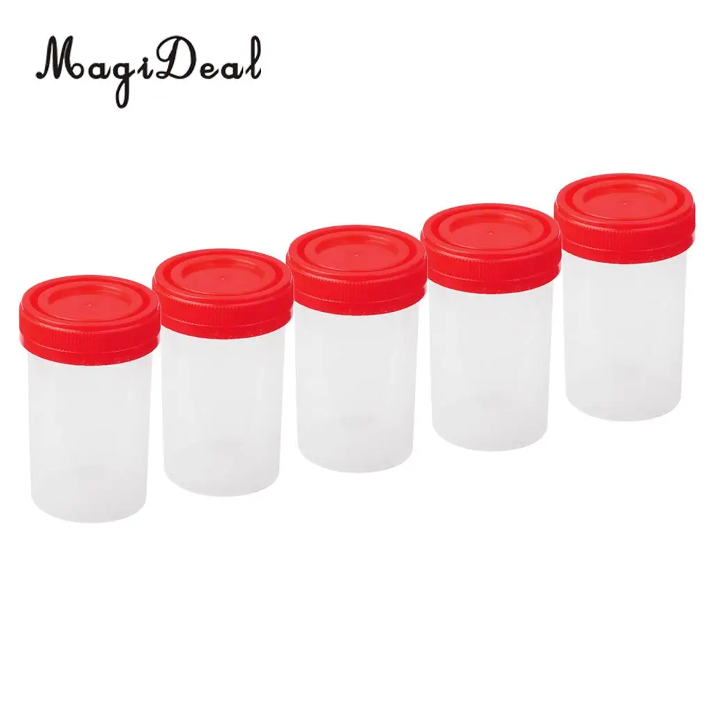 5x 60ml Plastic Graduated Measuring Specimen Cup Sterile Container with Lid Plastic specimen cup for laboratory test