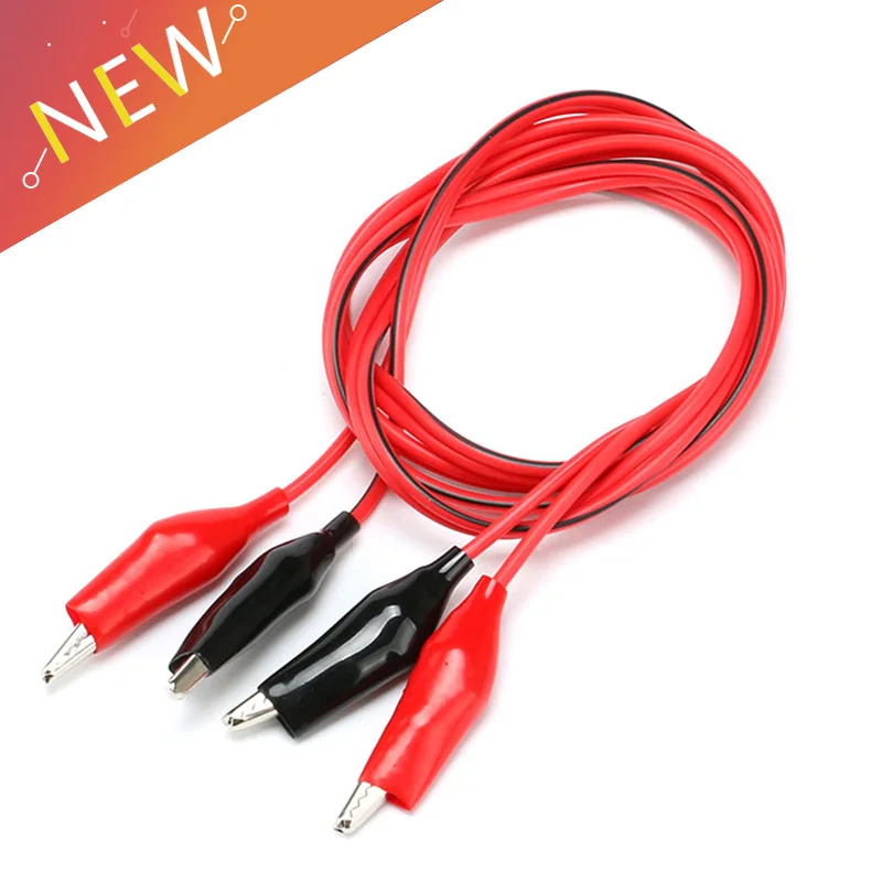 1Pair Double-ended Crocodile Clips Cable Alligator Clips Wire Testing Wire Red & Black Color Length 1M