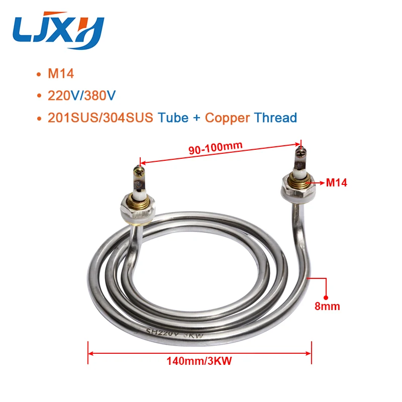 LJXH Coil Heating Element Circle Water Heater Pipe AC220V/380V 3KW 201/304Stainless Steel Electric Parts for Water Bucket/Tank