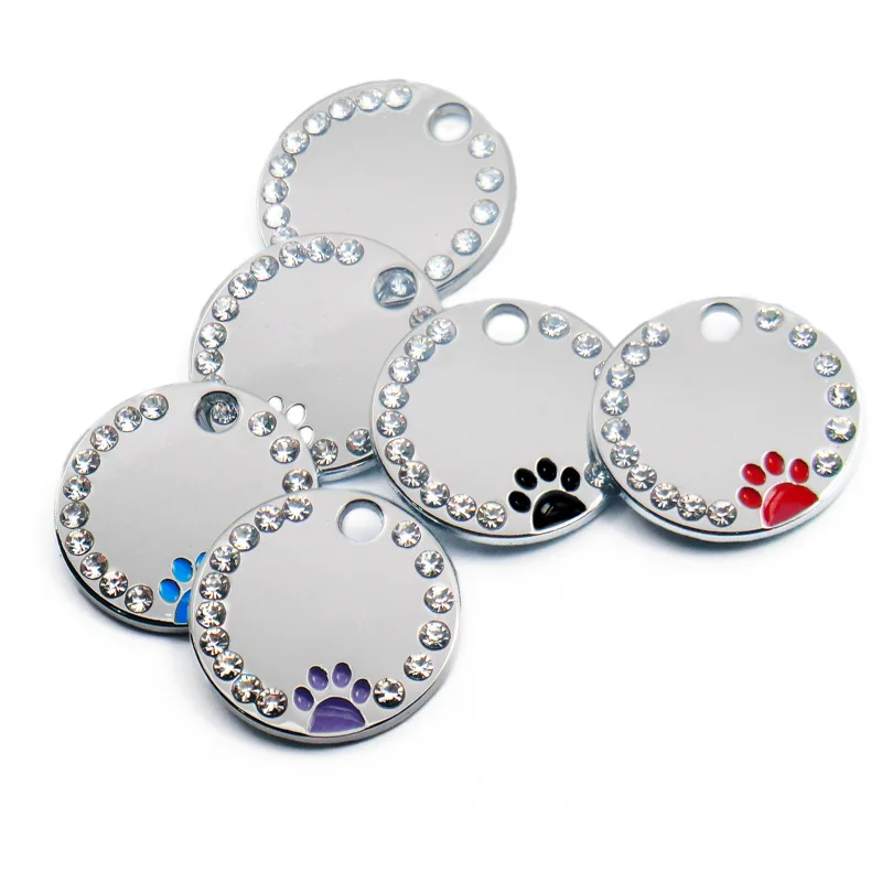 Wholesale 100/50Pcs Rhinestone Dog ID Tags Pet Pawstrip Blank Dog ID Tag For Puppy Kitten Collar Pendant Nameplate Paw Tags