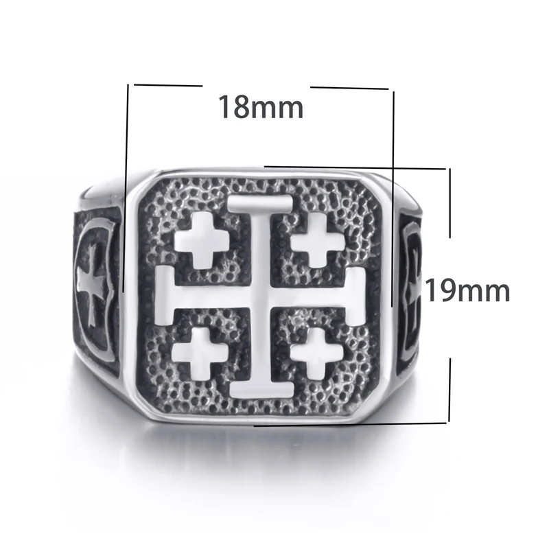 Men Stainless Steel Cross Rings Crusader Jerusalem Cross Ring Religion Vintage Jewelry