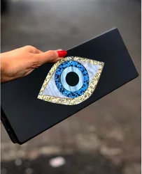 Black Patchwork Gold Glitter Evil Eye Acrylic Pvc Plastic Box Clutches Summer Beach Travel Evening Handbags Women Acrylic Bags