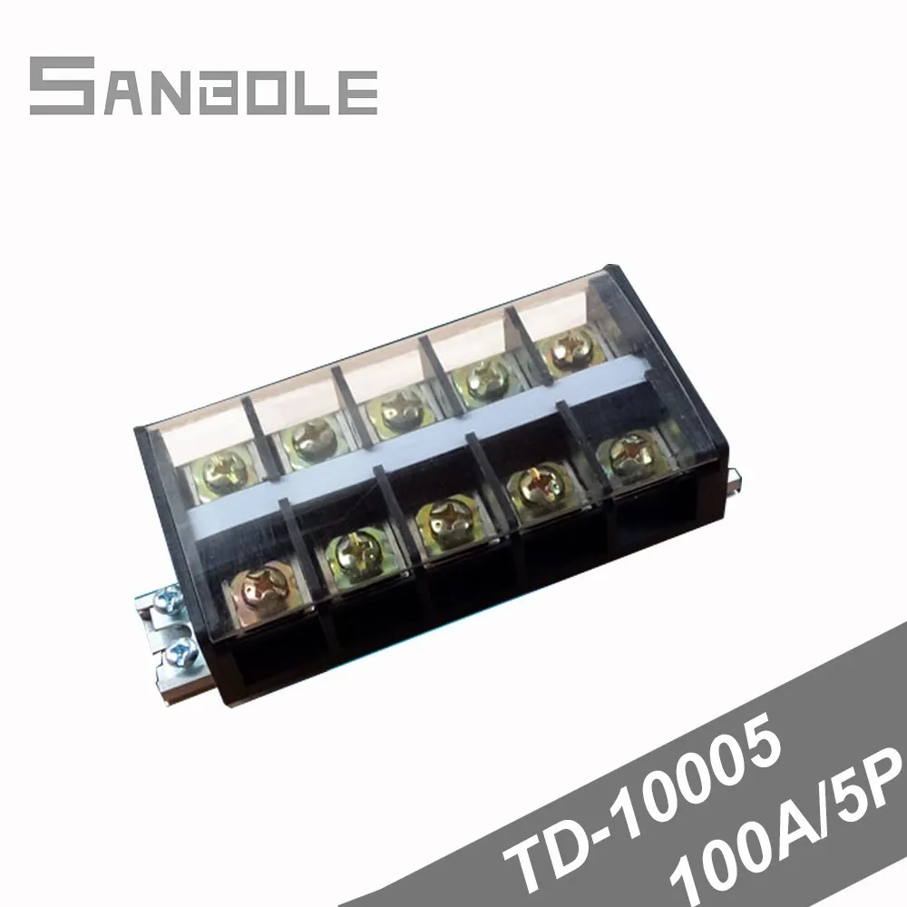 TD-10005 Barrier 100A/5P Connection Terminal blocks Dual Row with cover screws Plate Fixed Universal Barrier Strip