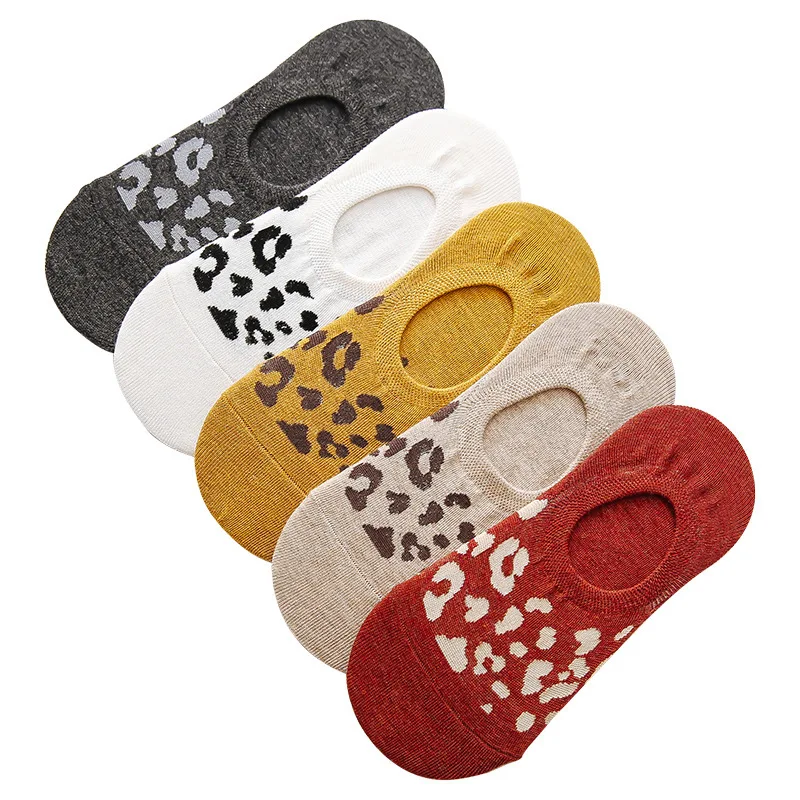 Leopard Invisible SNon-slip hort Woman summer comfortable cotton girl women boat socks shallow ankle low female 1pair=2pcs ws192