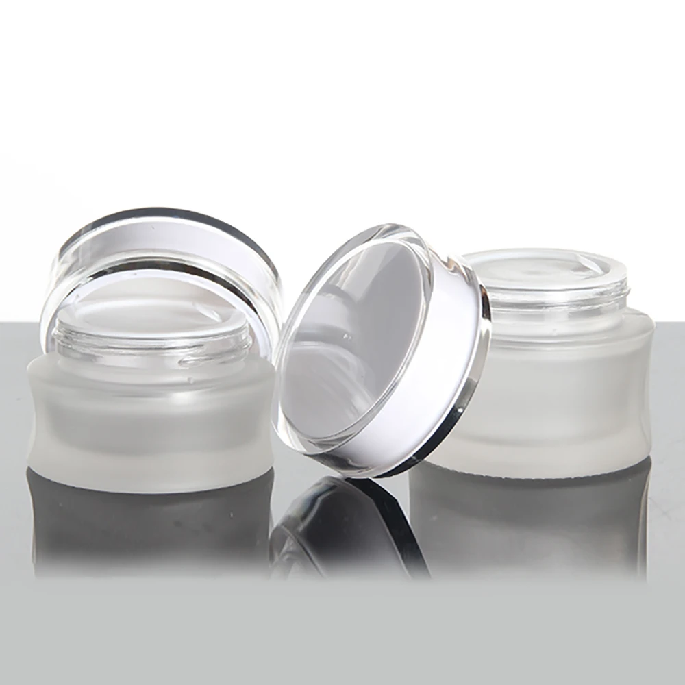 

30g cosmetic packaging empty frosted glass cosmetic jar with white lid, 30ml makeup travel cream refillable bottles