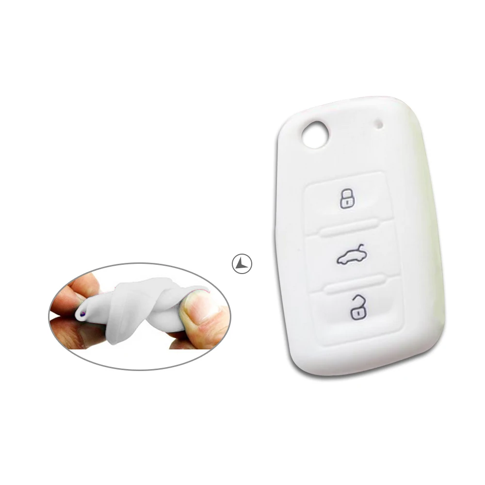 For Volkswagen VW Golf Mk6 GTI Polo Octavia Yeti Mii Silicone Cover Case Cover Flip Remote Key 3 Button Floding Key Protecetion