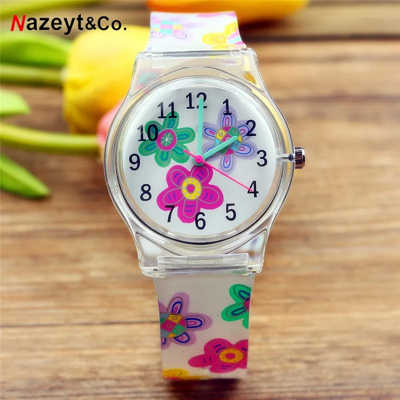 Nazeyt senhoras de alta qualidade relógio estudante flor coração dial bonito quartzo macio silicone à prova dyoung água jovens meninas relógio reloj femenino