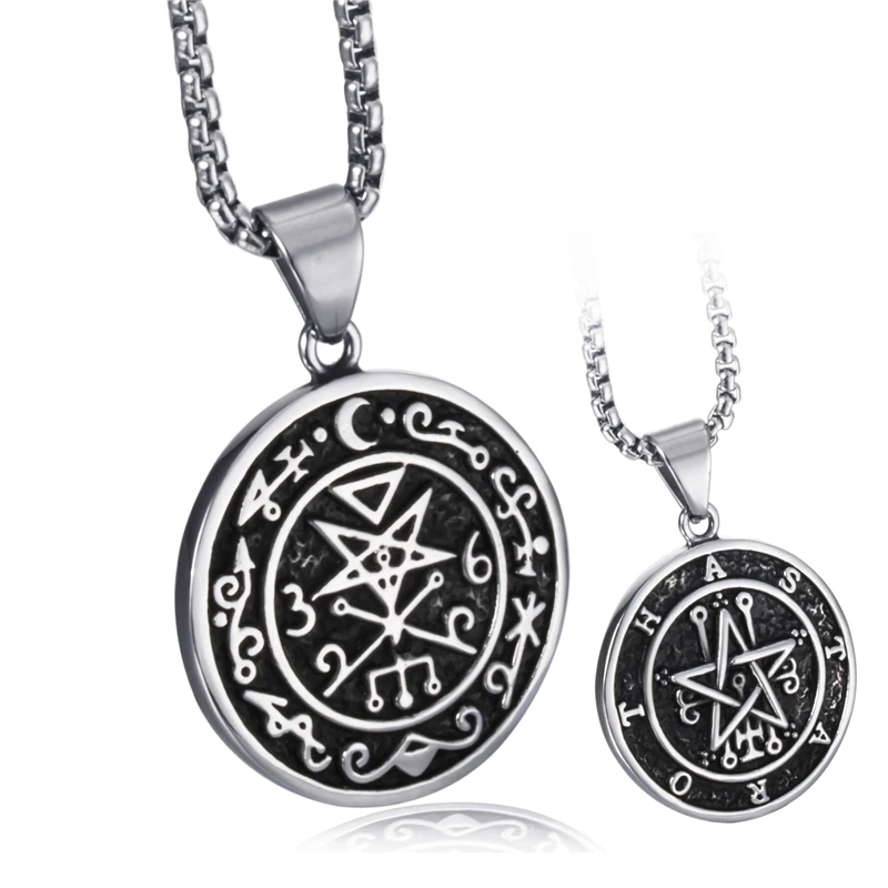 

Men Stainless Steel Pendant Necklace Both Sided Seal of Astaroth Key of Solomon/Seal of Lilith Sigil of Lucifer Seal Chain