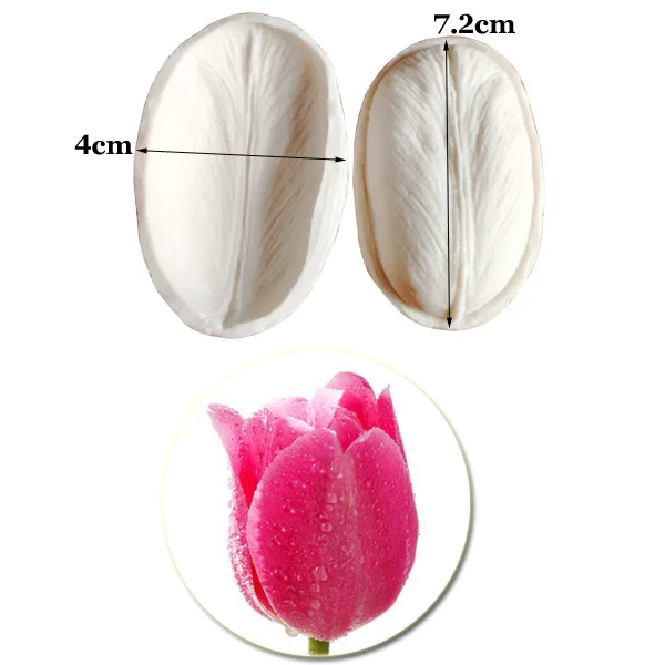 New 2pcs Tulip Leaves Veiner & Cutter Silicone Mold Fondant Mould Cake Decorating Tools Clay Gumpaste Flower Molds CS267