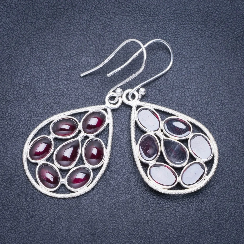 

Natural Amethyst Handmade Unique 925 Sterling Silver Earrings 1.75" A0815