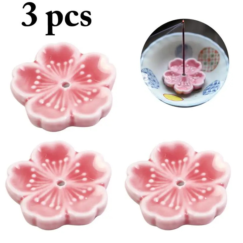 3PCS Sakura Ceramic Plant Line Incense Stick Holder Sakura Ceramic Mini Incense Stick Burner Chopsticks Rest Home Decoration