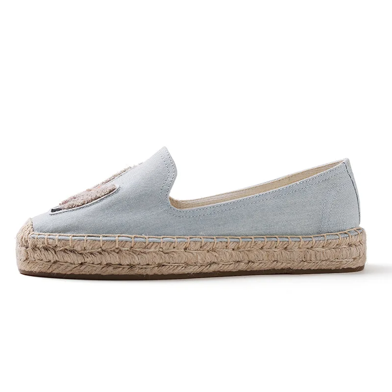 DZYM Summer Cute Kawaii Alpaca Women Flats Embroider Animal Loafers Hemp Flax Platform Fishermen Shoes Canvas Espadrilles