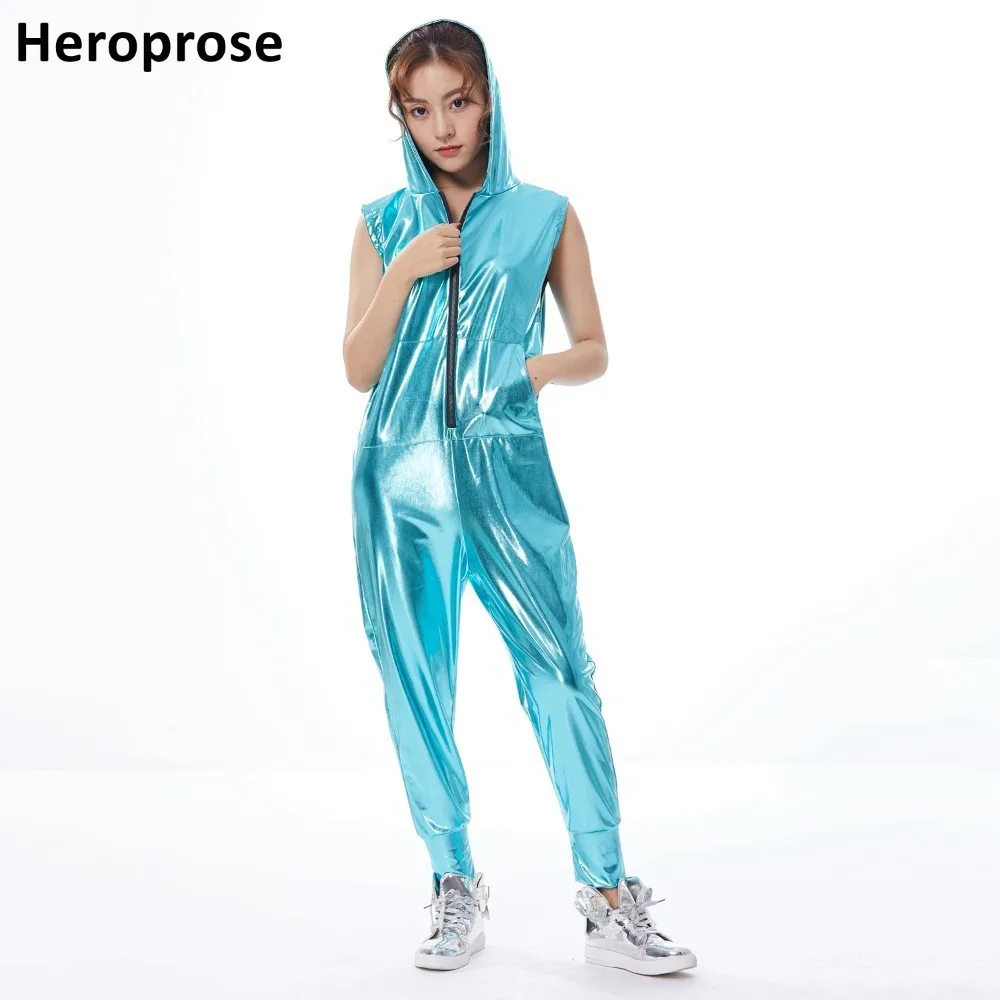 Heroprose Fashion Hip Hop Dance Costume Performance Wear European Loose Bright Color Jazz Jumpsuit Water Blue One Piece Pants