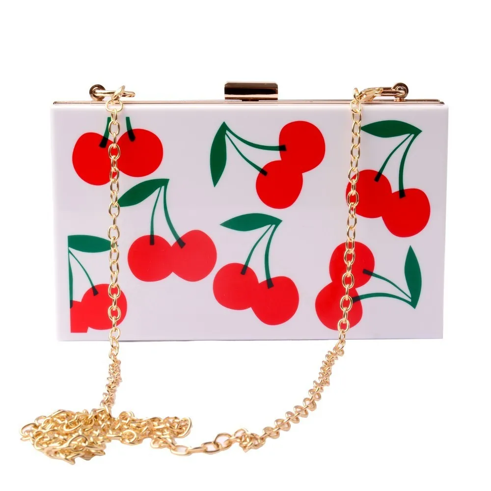 2019 Cherry Watermelon Fruit Acrylic Clutch Metal Purse Frame Pvc Plastic Flap Evening Day Clutch Shouler Messenger Acrylic Bag