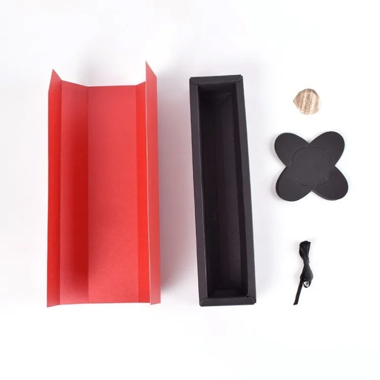 5 PCS Present Gift Box Chocolate Jewelry Wedding Favor Paper Gift Box Candy Red Black Box Packaging Ribbon Sticker Cardboard
