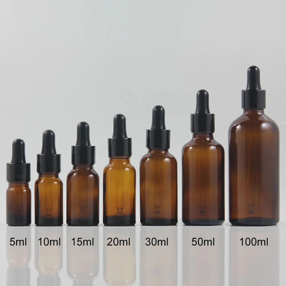 

Luxury cleansing essential oil packaging bottles 100ML, 100ml dropper glass bottle amber with shiny black rubber