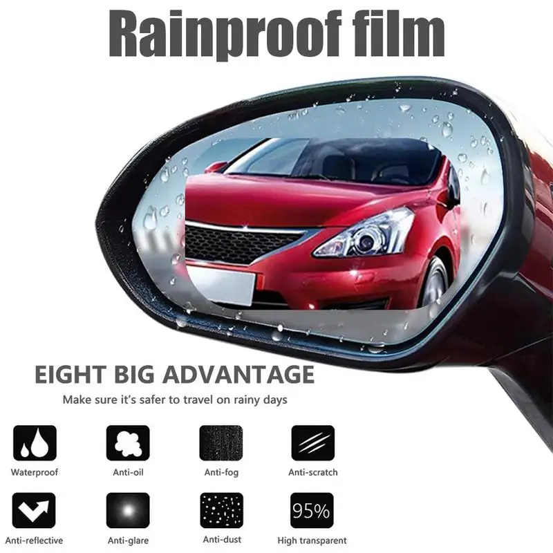 Rainproof Film Anti Fog Side Window Reflective Anti-Scratch Clear Protective Film for Car Rearview Mirror Glass -Pack of 2PCS