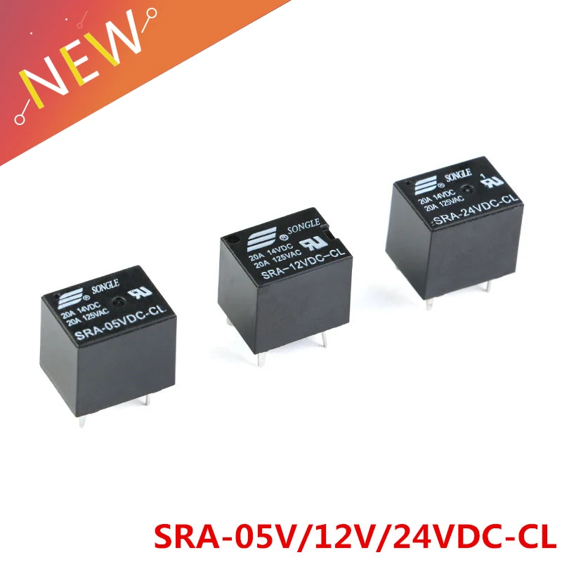 5 sztuk 5V 12V 24V 20A przekaźnik mocy DC SRA-05VDC-CL SRA-12VDC-CL SRA-24VDC-CL 5Pin typ PCB w magazynie czarny przekaźnik samochodowy