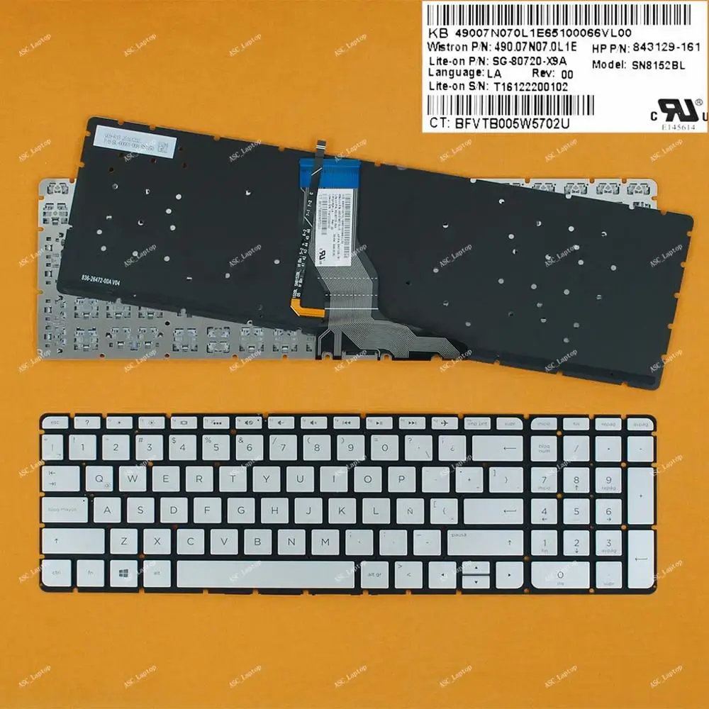 Nieuwe Latin Spanish Teclado Toetsenbord Voor Hp Pavilion 15-au000 15-aw000 17-ab000 15-bc000 Series Laptop Zilver Backlit Kleine Voeren