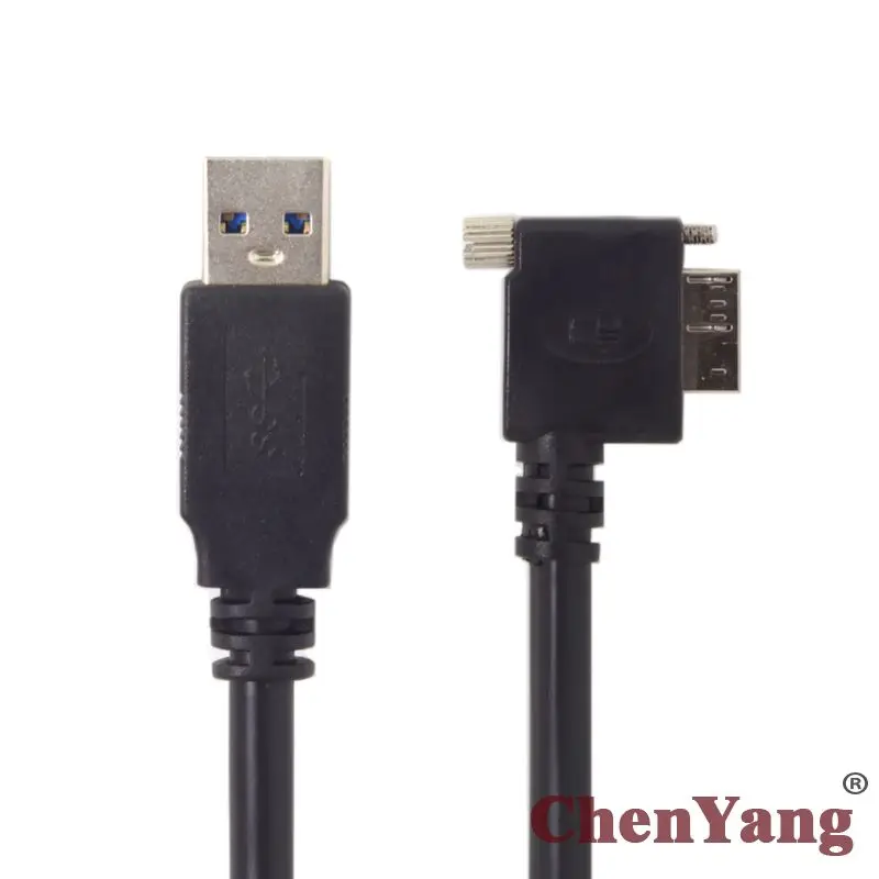 Cablecc CYSM USB 3.0 A type male to 90 Degree Right Angled Micro USB Screw Mount Data Cable 1.2m for Industrial Camera