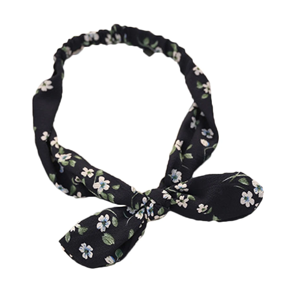 Retro Women Rabbit Ear Printing Headband Bowknot Elastic Iron Wire Hair Bands Leopard Floral Scrunchie Hair Accessories Headwrap