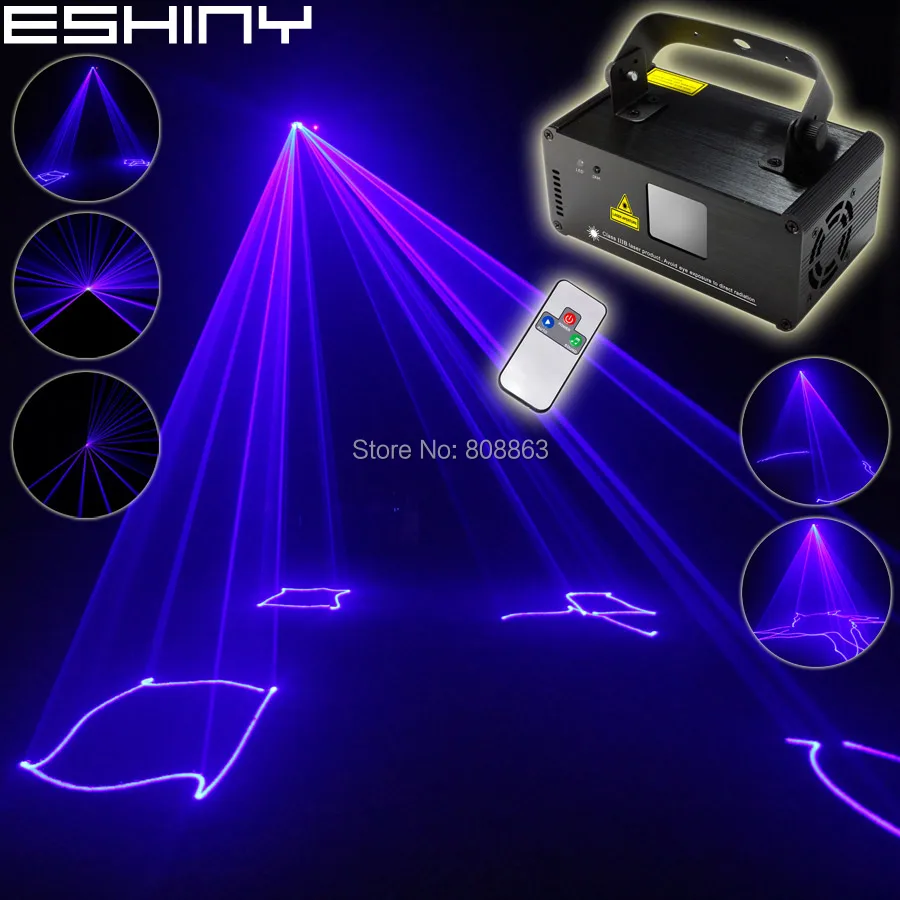 ESHINY Blue Laser 150 mW Lines Scanner Beam DMX512 Stage Effect Light DJ Disco Dance Remote Party Christmas Show System B113D2