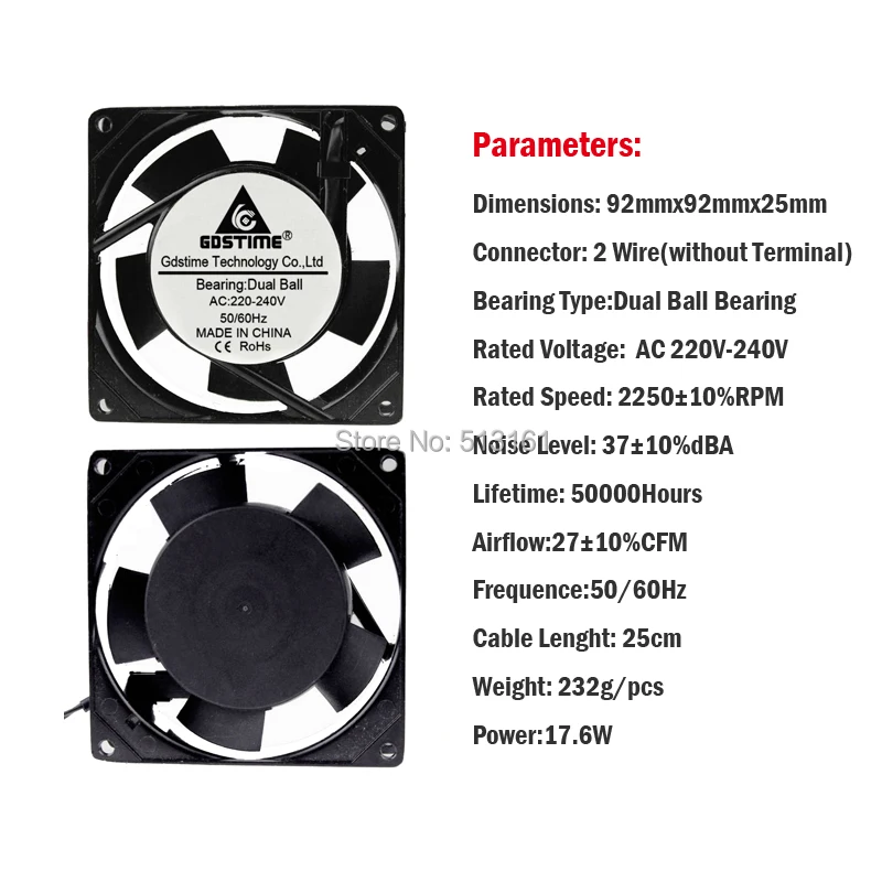 5 stücke Gdstime 90mm 9 cm Kugellager Ventilator Fan AC 220 v 240 v Fan Exhasut Fan 92mm 92mm x 25mm AC Axial Fan