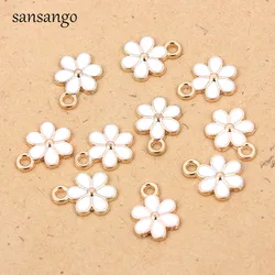 10pcs/lot White 6 petals Flower Drop Oil Enamel Pendant Charms For Woman Girls Bracelet Jewelry Making DIY 15*11mm