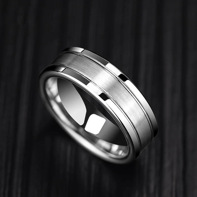 Casual 7mm Width Man\'s Fashion Rings White Tungsten Carbide Ring Brushed the Surface Two Grooving For Man Size 7-12 Comfort Fit