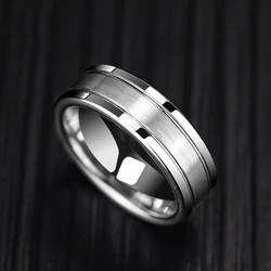 Casual 7mm Width Man's Fashion Rings White Tungsten Carbide Ring Brushed the Surface Two Grooving For Man Size 7-12 Comfort Fit