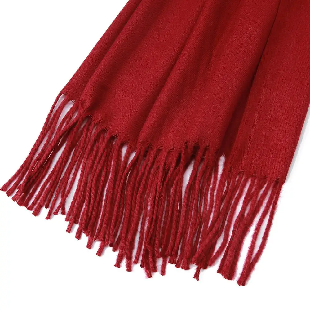 Cashmere Scarf Shawl Autumn Winter Large Soft Solid Basic Wrap Warm Thick Women Pashmina Wool Luxury Burgundy 260g